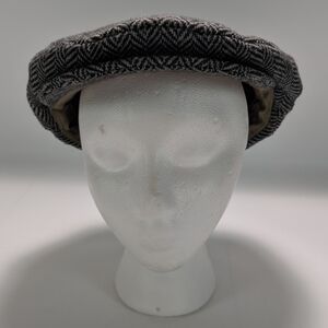 Scala Herringbone Wool Blend Fabric Flat Cap with Double Snap Brim